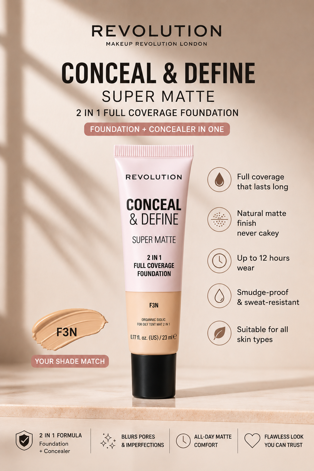 03C9CF92-4F98-48D6-8D09-B53470AC28AA Revolutions super matte 2 in 1 full coverage foundation - Image 1