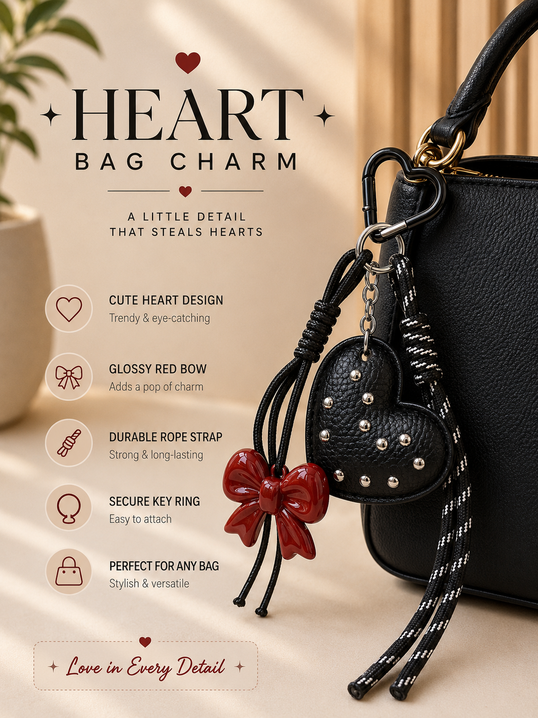 C5B5F912-BDF2-4809-9212-BC7D903B9F4C HEART BAG CHARM - Image 1